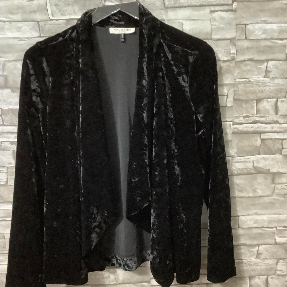 Halston Heritage black Vintage Velvet  open front jacket bolero  (w105)